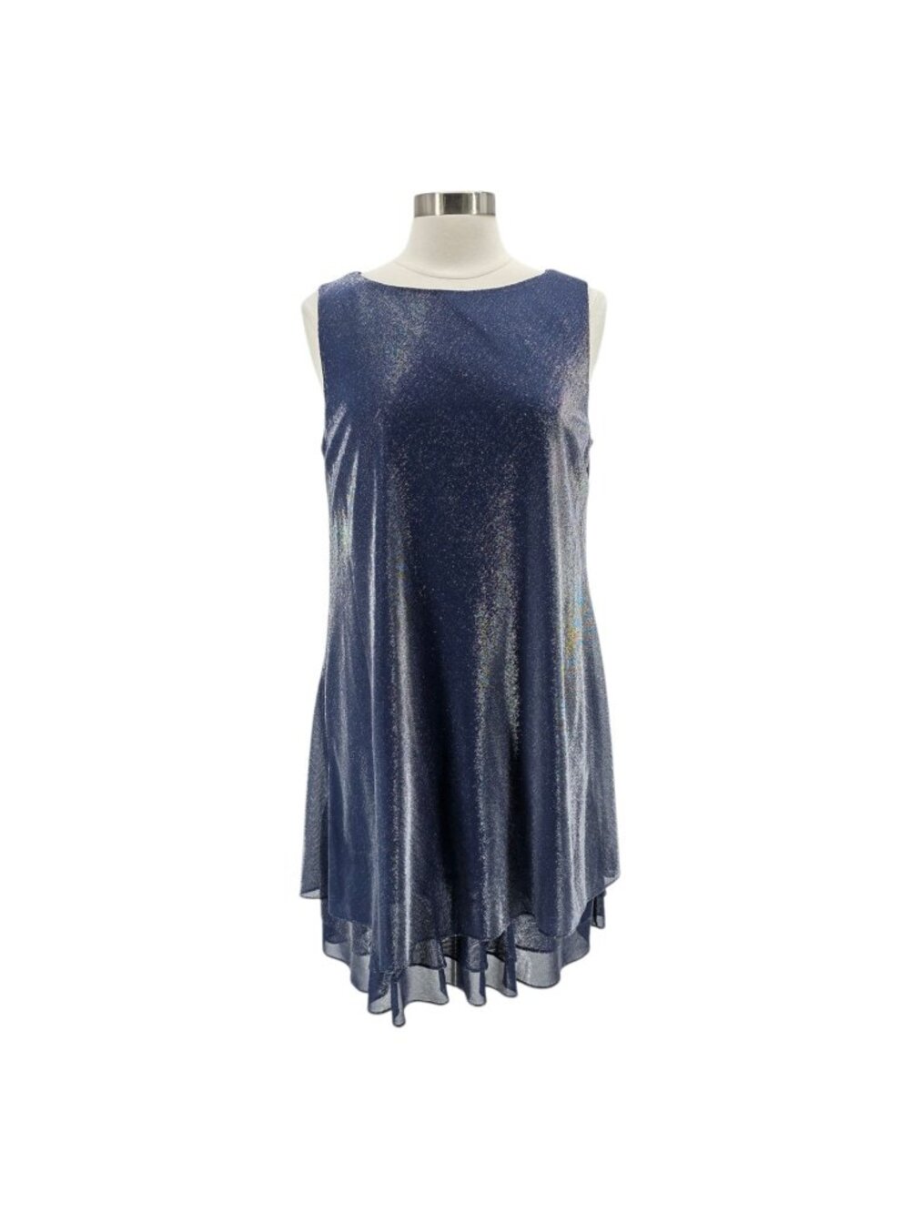 Vintage Molly Malloy Evening Womens 10 Dress Blue Silver Metallic Mini Layered